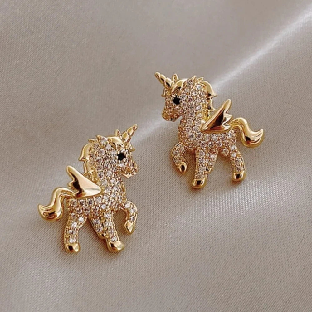 New Unicorn Stud Earrings Crystal Fashion Earrings for Women Girl Earrings Exquisite Jewelry Gifts