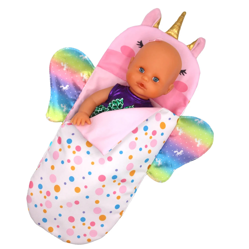 Doll Sleeping Bag for 43cm Dolls Lovely Unicorn Pillow 17-18inch Baby New Born Dolls Accessories American Girl's Birthday Gift